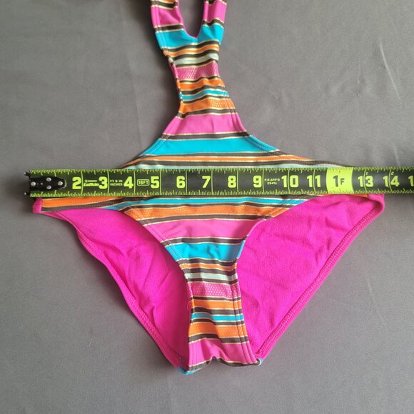 Op Swimsuit Womens 5 Pink Striped Bikini Onepiece Y2K Cutout Halter Beach Travel - Picture 6 of 9